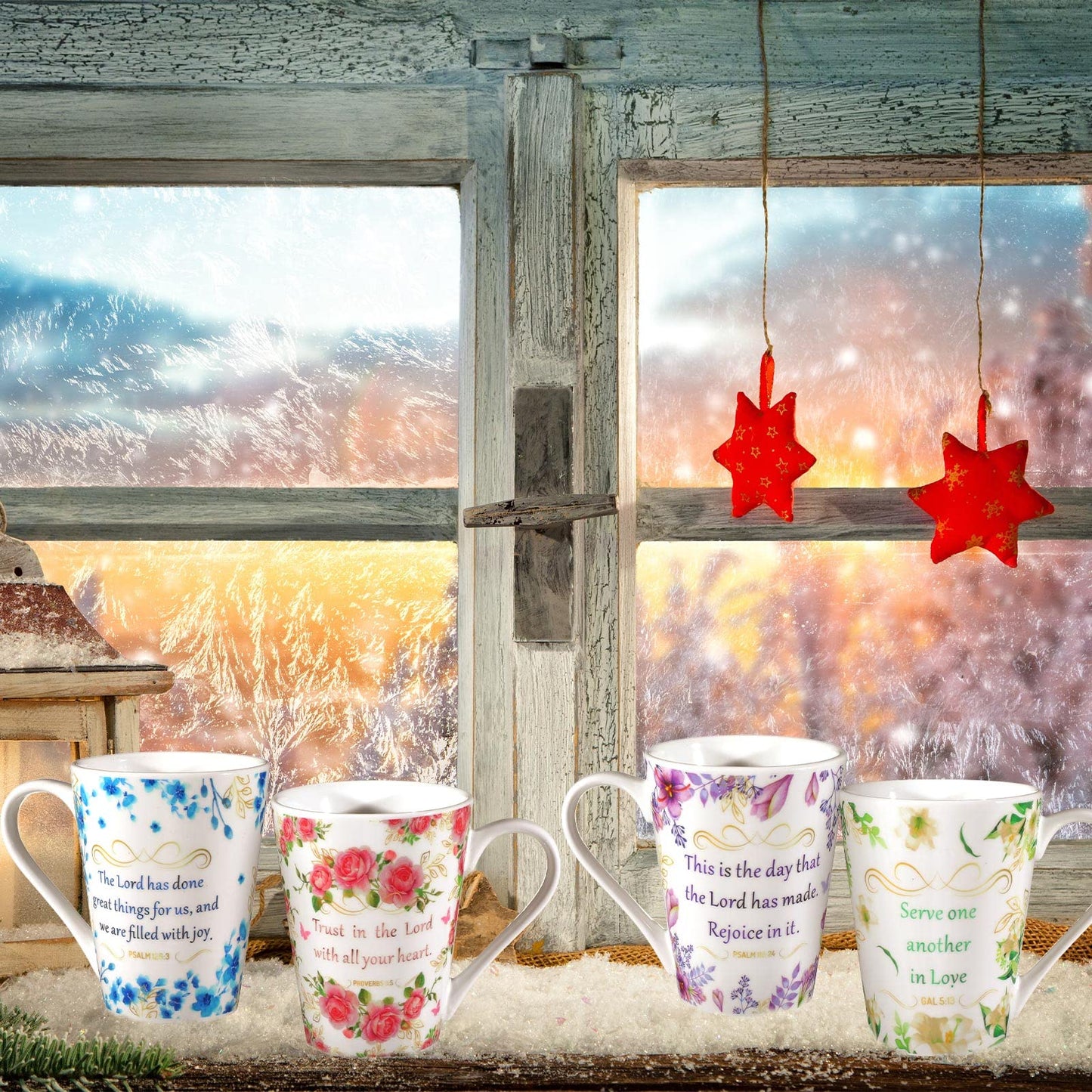 ▶ 8 Pcs Regalos Cristianos, Juego de 4 Tazas de Cerámica para Café/Té para Mujer, Juego de Tazas con Versículos Bíblicos Florales, 4 Cuadernos Inspiradores de Escritura Religiosa con Escrituras