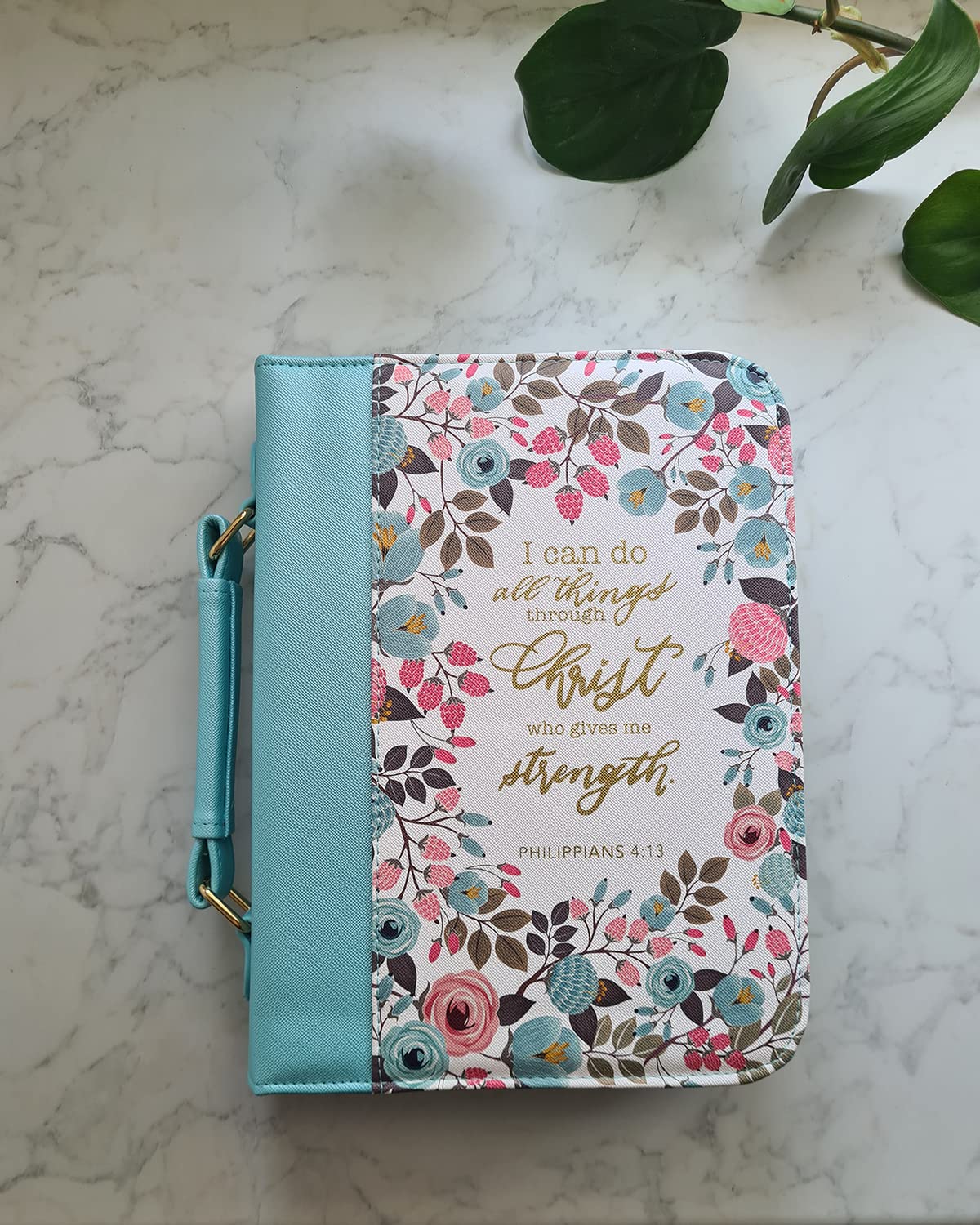 INSPRING - Funda de piel sintética para la Biblia y juego de pestañas florales con asa plana, regalo de Pascua cristiana para mujeres y niñas, se adapta a Biblias de hasta 10.5 x 7 x 2.6 pulgadas