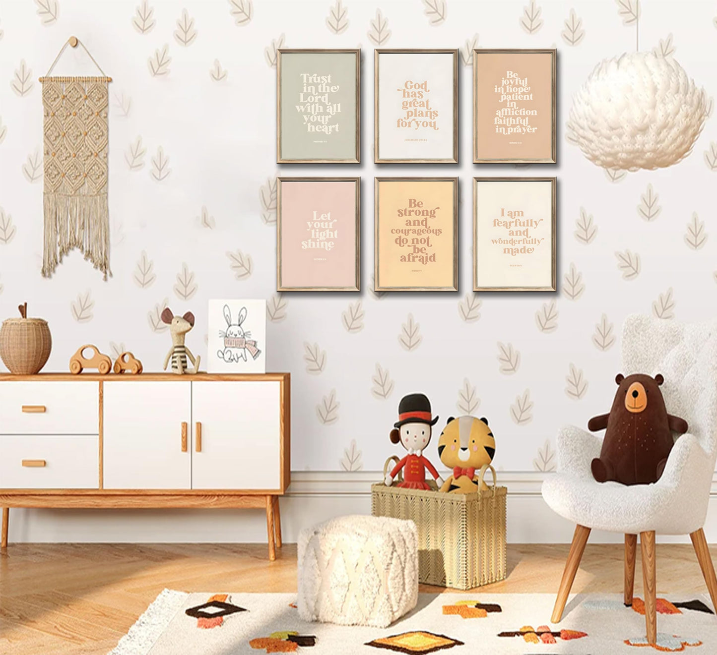 ▶ 6 piezas de versículo de la Biblia para niños, arte de pared de educación cristiana, impresiones de fotos inspiradoras, pinturas en lona, unisex, decoración de pared de la Biblia, ilustraciones