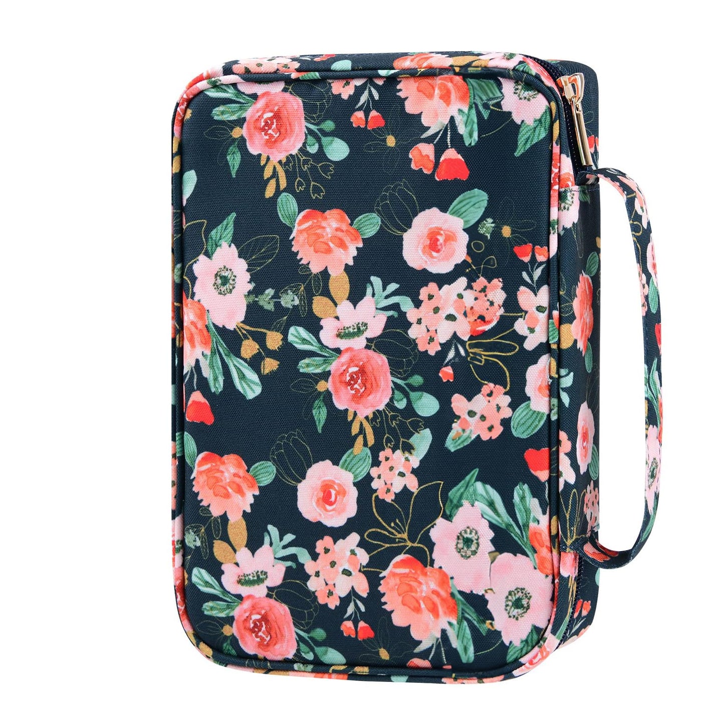 Funda para la Biblia para mujer, tamaño mediano y grande, funda de transporte bíblico de 11 x 8.5 x 2.5 pulgadas, bolsa de transporte floral para libros bíblicos con asas de bolsillos, cierre de