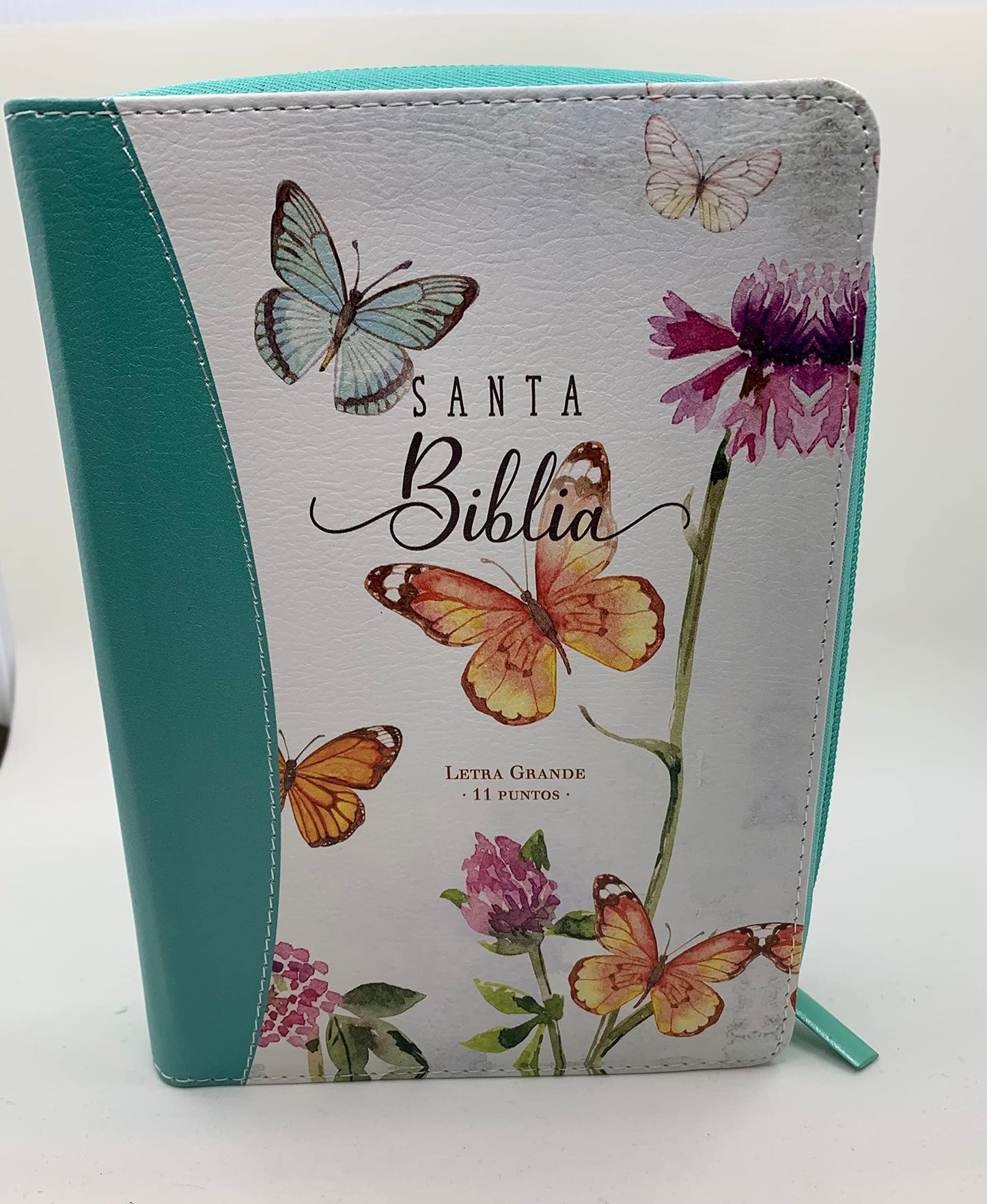 Biblia con Cierre Letra 11 puntos REINA VALERA 1960 mariposas TURQUESA con indice