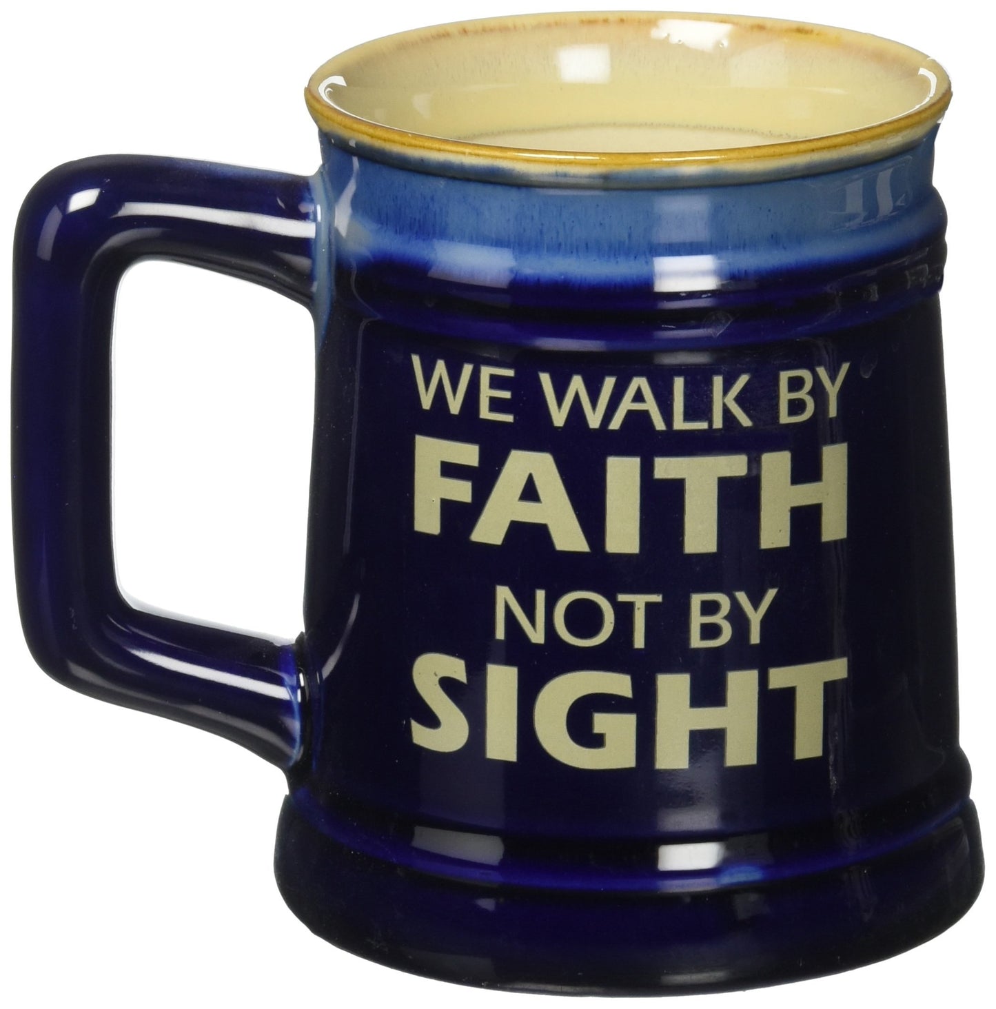 ▶ Taza decorativa de porcelana con diseño de paseo por la fe y texto en inglés "Walk By Faith