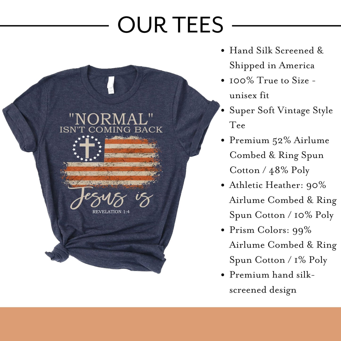 ▶ Love in Faith | Normal Isn't Coming Back | Camisetas cristianas para mujer | Ropa basada en la fe | Regalos cristianos, Azul marino (Heather Navy), X-Large