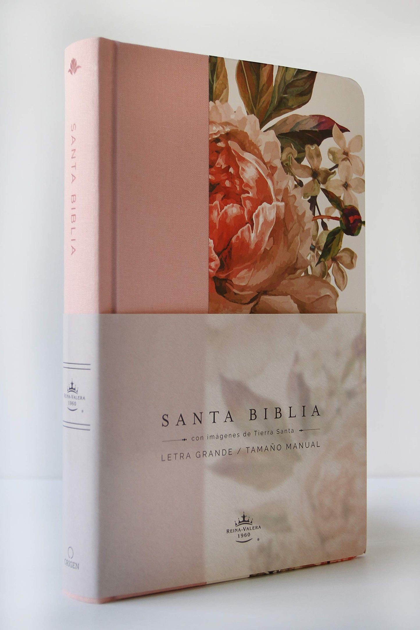 Biblia Reina Valera 1960 letra grande. Tapa Dura, Tela rosada con flores, tamaño manual