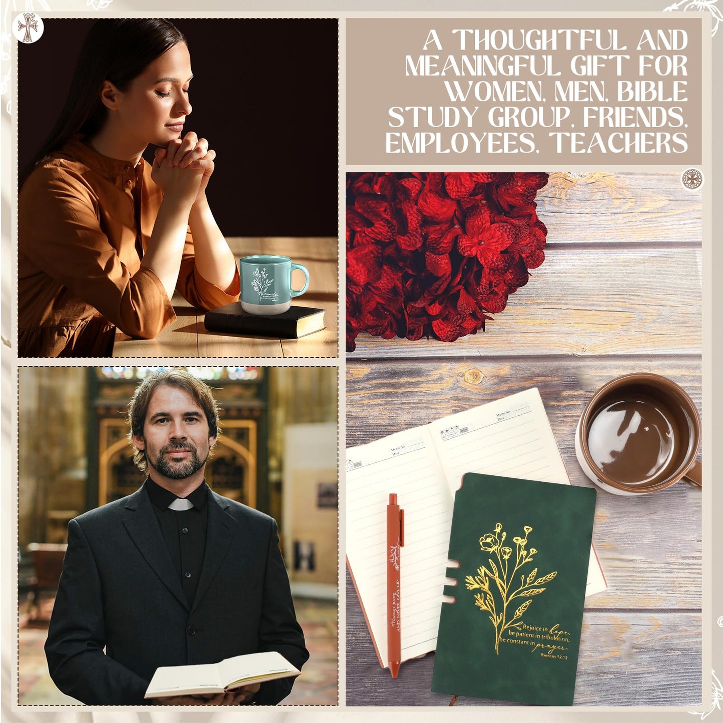 ▶ Regalos de la iglesia cristiana para mujeres y hombres, tazas de café cristianas a granel, taza de cerámica con versículo de la Biblia, cuadernos de oración religiosa, bolígrafos