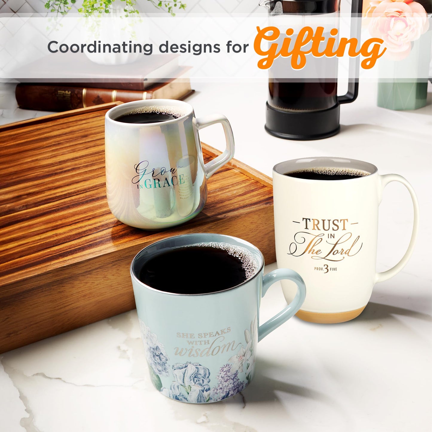 ▶ Taza de cerámica para café y té con texto en inglés "Christian Art Gifts - Taza inspiradora para mujeres y hombres: Trust in the Lord - Prov. 3:5 sin plomo con base de arcilla y