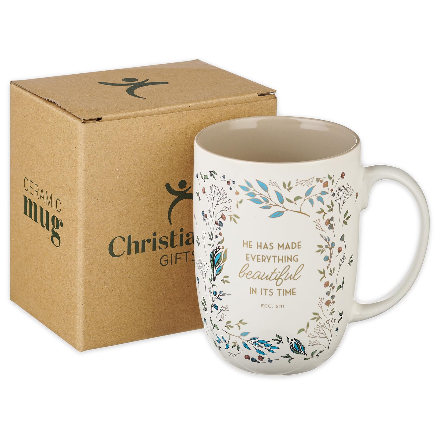 ▶ Taza de cerámica inspiradora grande para mujer, con versículo bíblico, para café y té: todo hermoso y estimulante, sin plomo ni cadmio, color blanco/gris pardo, multicolor floral