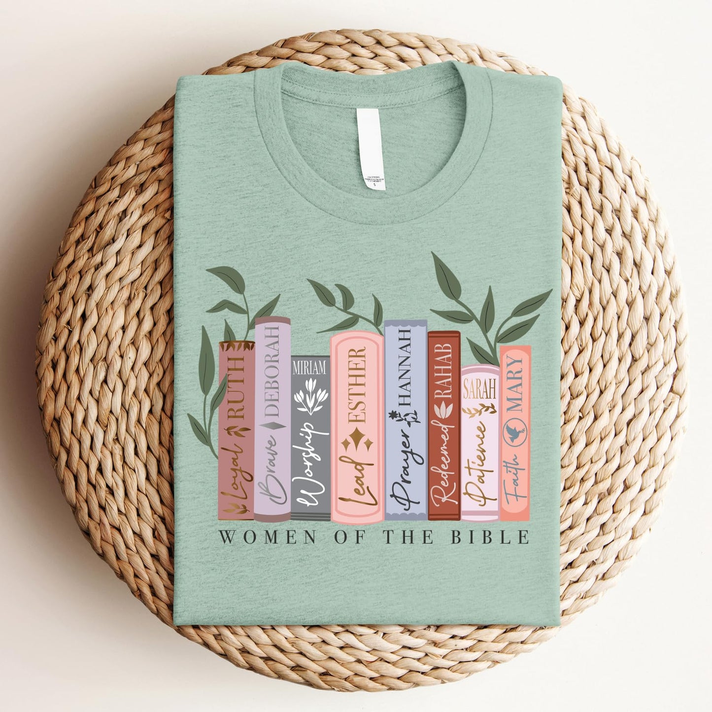 ▶ Mujeres de la Biblia | Camisetas cristianas para mujer | Ropa basada en la fe | Regalos cristianos, Jaspeado (Heather Sage), XXXX-Large
