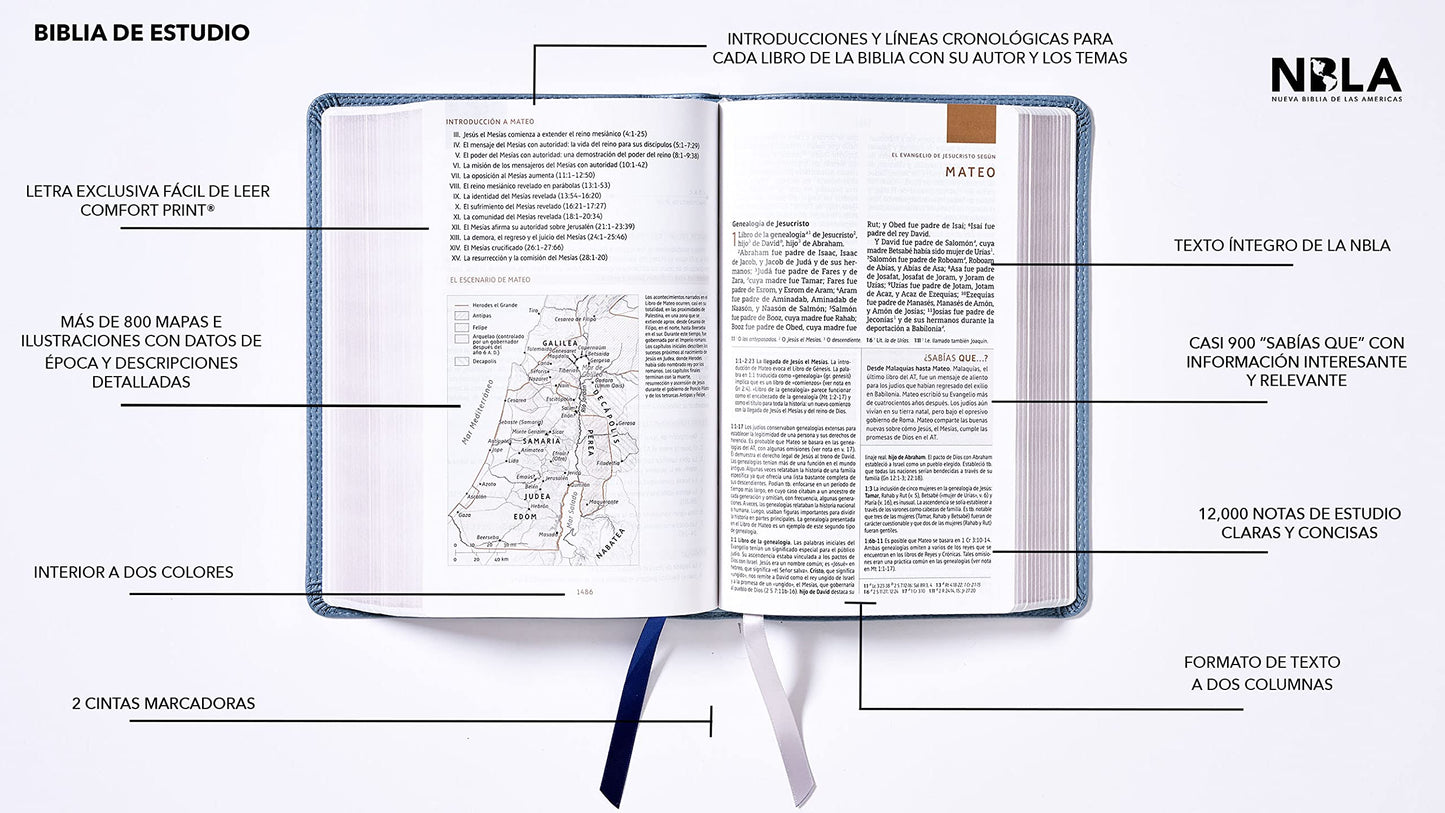 NBLA, Biblia de Estudio, Interior a dos colores, Leathersoft, Gris, Comfort Print
