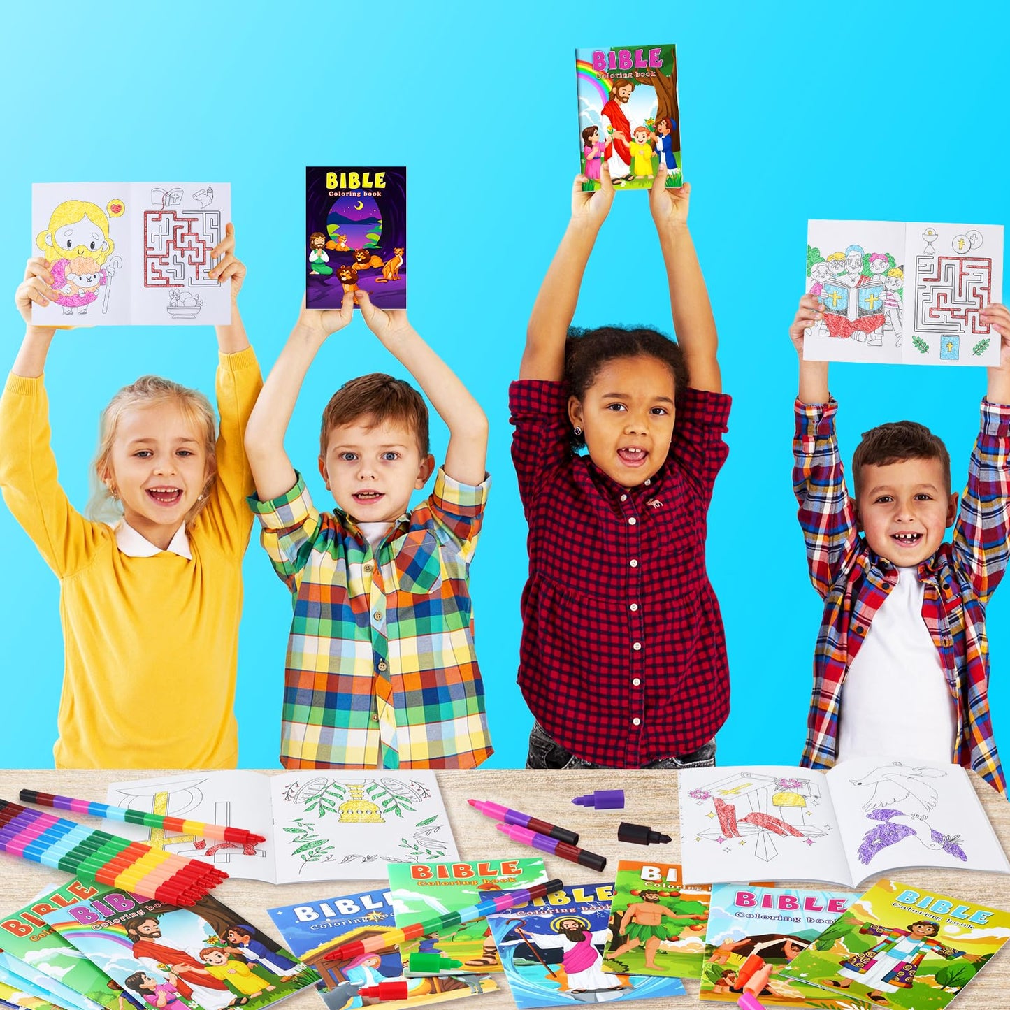 BenLouis - 12 libros cristianos para colorear para niños con 12 lápices de colores, versículo bíblico, religioso, pequeño libro para colorear a granel para niños, premios de la escuela dominical de