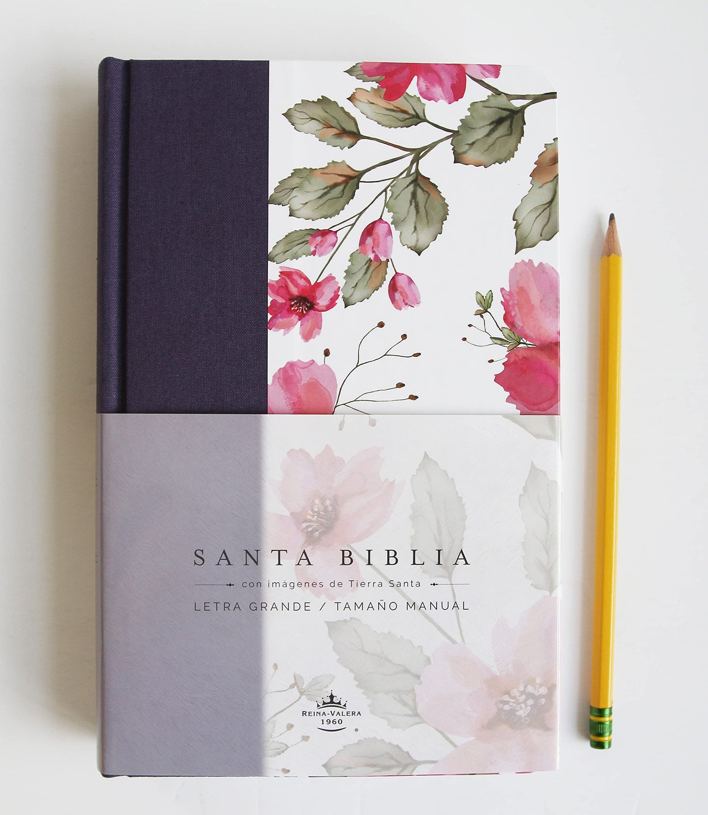 Biblia RVR 1960 letra grande, tela azul con flores tamaño manual (Tapa dura)