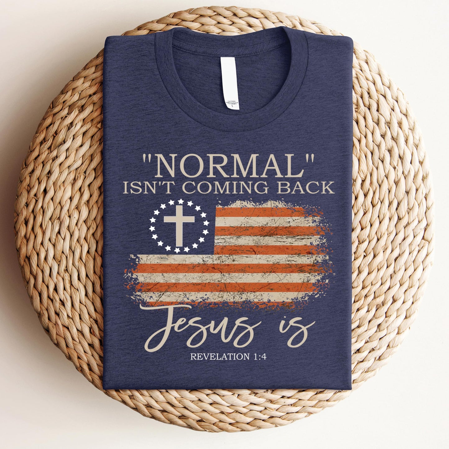 ▶ Love in Faith | Normal Isn't Coming Back | Camisetas cristianas para mujer | Ropa basada en la fe | Regalos cristianos, Azul marino (Heather Navy), X-Large