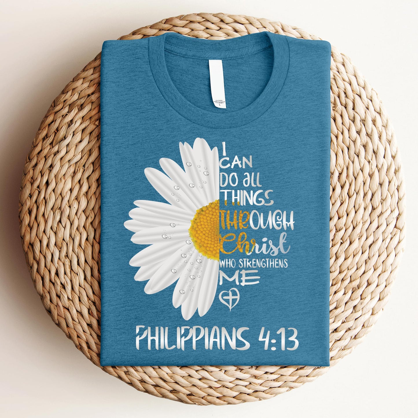 ▶ Love in Faith | I Can Do All Things Daisy | Camisas cristianas para mujer | Ropa basada en la fe | Regalos cristianos, jaspeado verde azulado profundo, Large