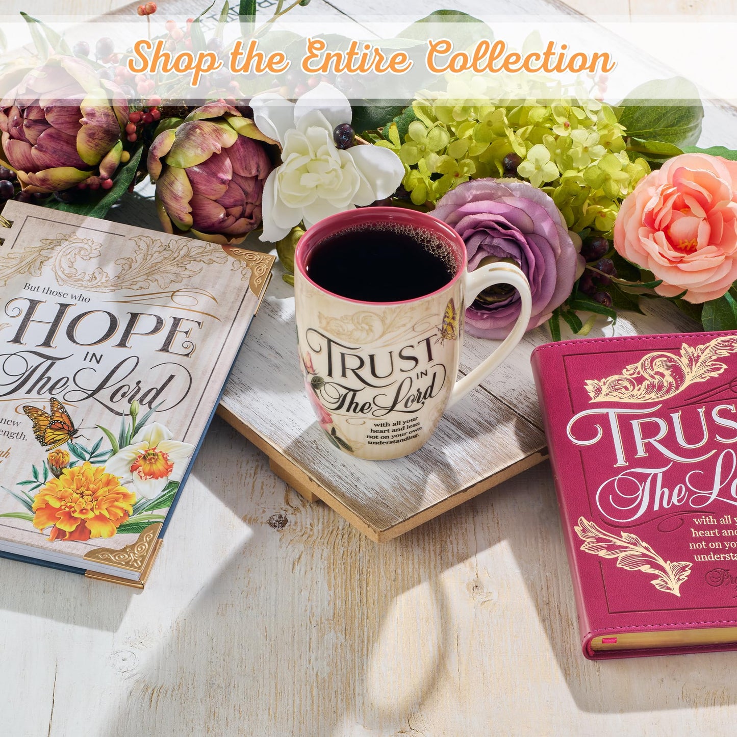 ▶ Taza de café de cerámica con mariposas amarillas y rosas – 12 onzas sin plomo inspiradoras escrituras para mujeres con versículo bíblico: Trust in the Lord – Proverbios 3:5