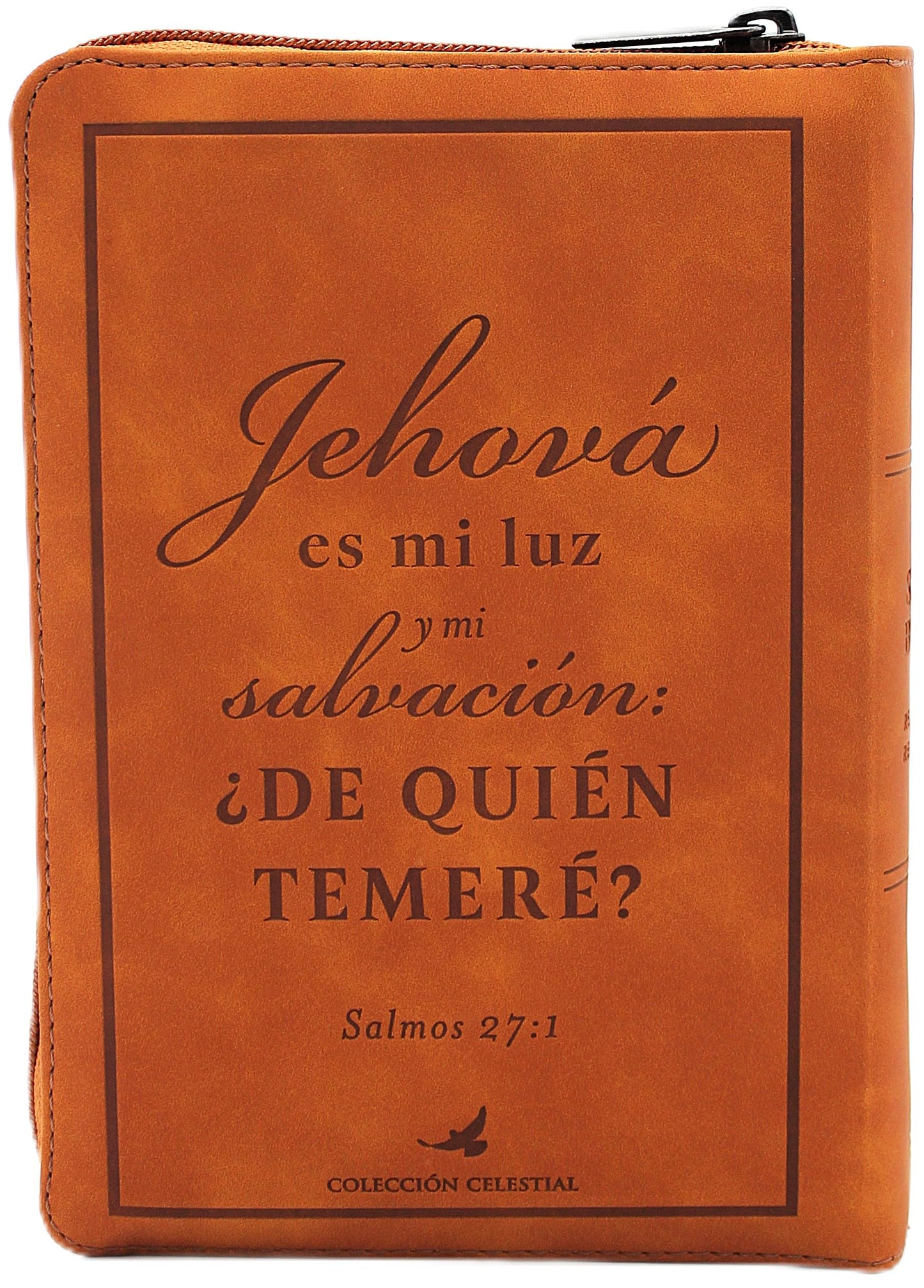 Biblia Reina Valera 1960 Letra Grande, con Cierre, Indice, tamano manual, foro en senti cuero color caramelo "Jehova es mi Pastor" RVR 1960 Large Print Bible in Spanish, brown with zipper