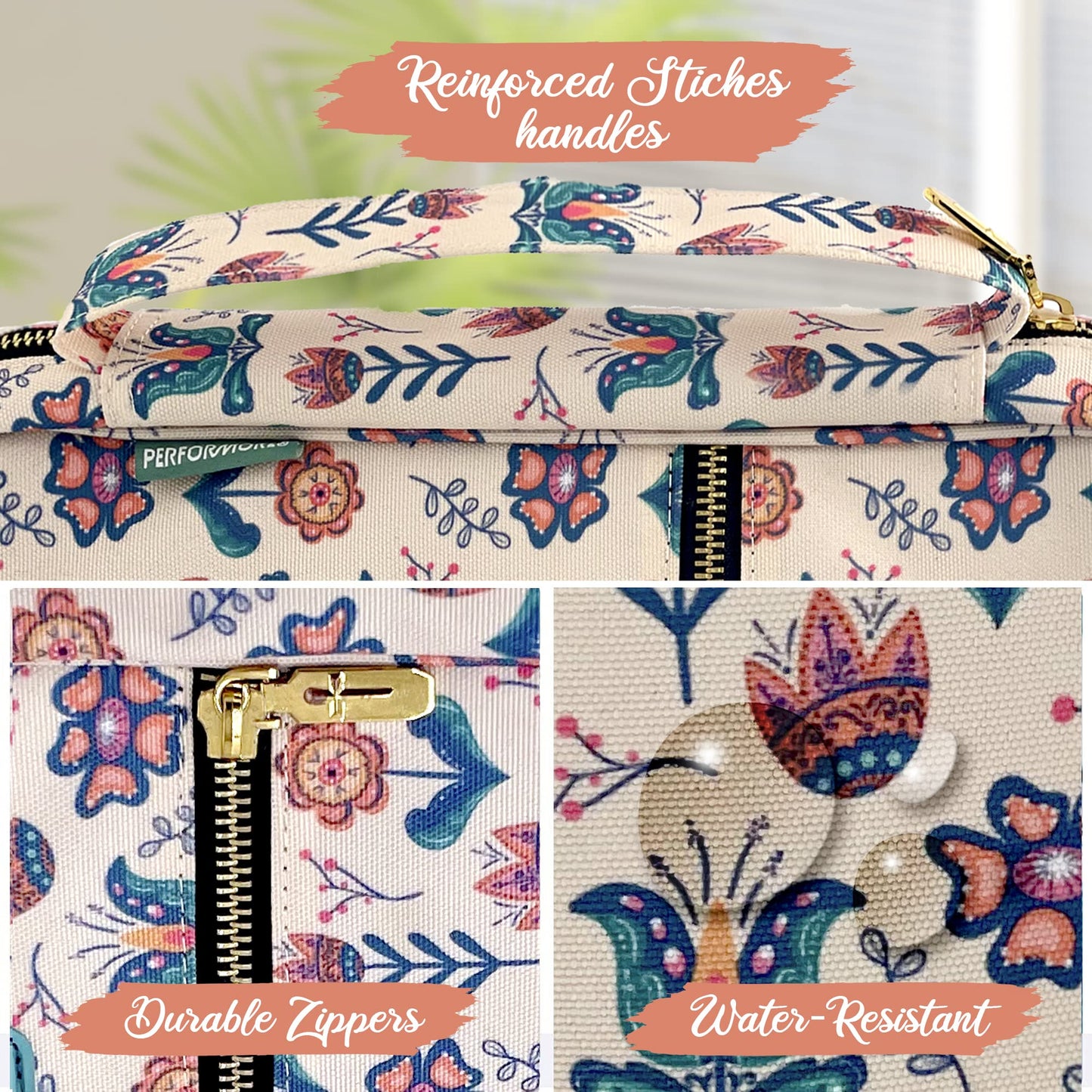 Bible Cover Bag for Women, Floral Bible Bag with Handle, Pockets and Zipper for Standard and Large Size Study Bible Case 10.2" X 2.7" X 7.5"