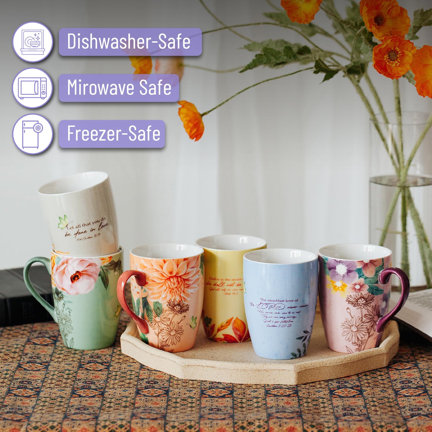 ▶ Tazas de café cristianas, juego de 6, 12 onzas, tazas de versículo de la Biblia, tazas cristianas, tazas de café de las escrituras, regalos de Navidad